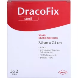 DRACOFIX PEEL Compresas estériles de 7,5 x 7,5 cm, 8 veces, 5 x 2 unidades