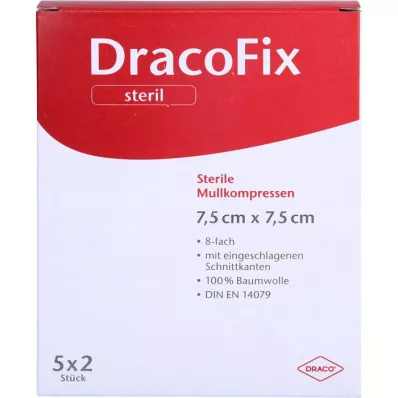 DRACOFIX PEEL Compresas estériles de 7,5 x 7,5 cm, 8 veces, 5 x 2 unidades