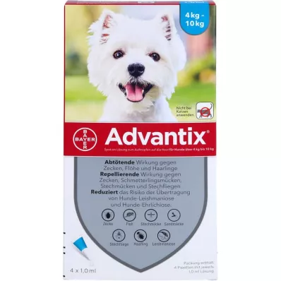 ADVANTIX Spot-on Lsg.z.Auftr.a.d.H.f.Dog 4-10 kg, 4 piezas
