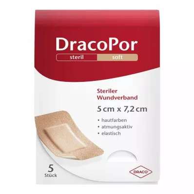 DRACOPOR Apósito para heridas 5x7,2 cm estéril color piel, 5 uds