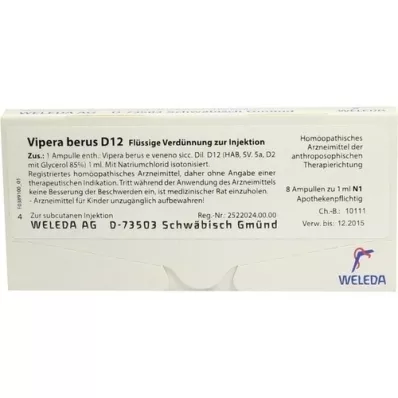VIPERA BERUS D 12 Ampollas, 8X1 ml
