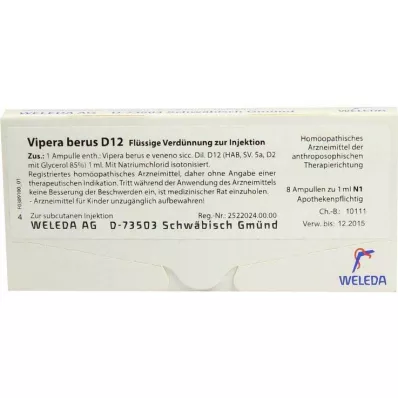 Vipera Berus D 12 ampollas, 8x1 ml