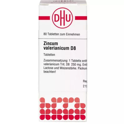 ZINCUM VALERIANICUM D 8 pastillas, 80 uds