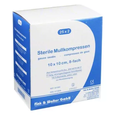 MULLKOMPRESSEN 10x10 cm estéril 8x, 25X2 uds