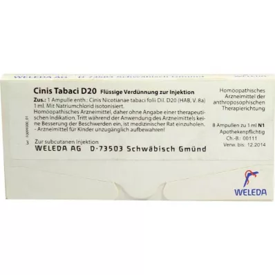 Cinis Tabaci D 20 ampollas, 8x1 ml