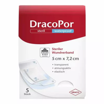 DRACOPOR apósito impermeable 5x7,2 cm estéril, 5 uds