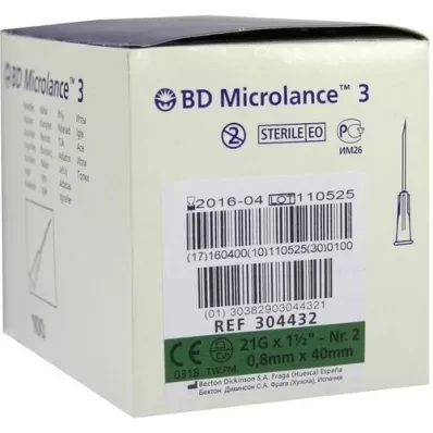 BD MICROLANCE Cánula 21 G 1 1/2 0,8x40 mm, 100 uds