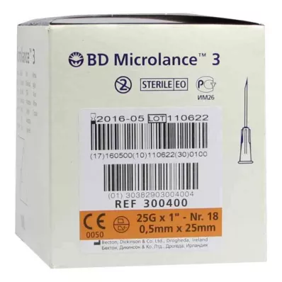 BD MICROLANCE Cánula 25 G 1 0,5x25 mm, 100 uds