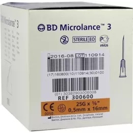 BD MICROLANCE Cánula 25 G 5/8 0,5x16 mm, 100 uds
