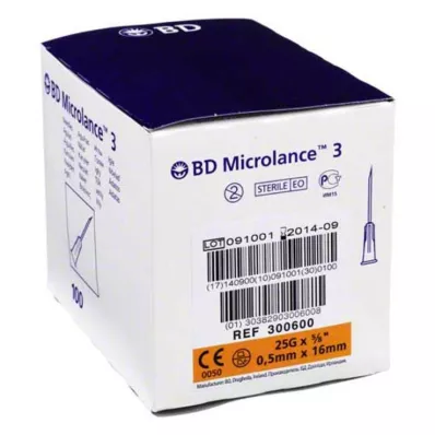 BD MICROLANCE Cánula 25 G 5/8 0,5x16 mm, 100 uds