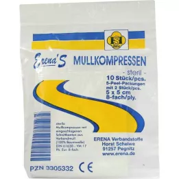 ERENA Compresa de gasa, 5x5 cm, estéril, 8x5, 5X2 uds