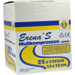 ERENA Compresa de gasa 7,5x7,5 cm estéril 8x, 25X2 uds