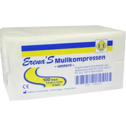 ERENA Compresa de gasa 7,5x7,5 cm no estéril 8x, 100 uds