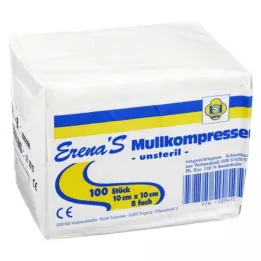 ERENA Compresa de gasa 10x10 cm no estéril 8x, 100 uds