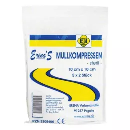 ERENA Compresa de gasa 10x10 cm estéril 8x5, 5X2 uds