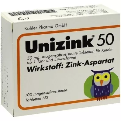 UNIZINK 50 comprimidos con cubierta entérica, 100 unidades