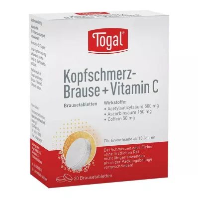 TOGAL Dolor de cabeza efervescente + Vit.C comprimidos efervescentes, 20 uds