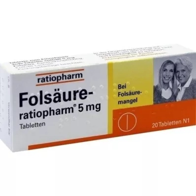 FOLSÄURE-RATIOPHARM Comprimidos de 5 mg, 20 uds