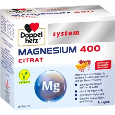 DOPPELHERZ Magnesio 400 Citrato sistema Gránulos, 20 uds