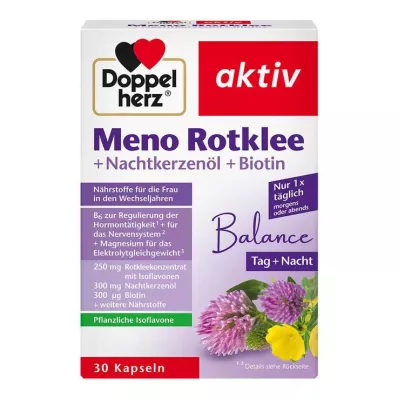 DOPPELHERZ Meno Trébol Rojo+Aceite de Onagra+Biotina Cápsulas, 30 uds