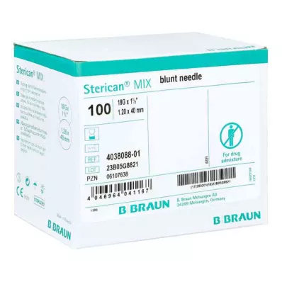 STERICAN Cánulas 18 Gx1 1/2 1,1x40 romas/obtusas, 100 uds
