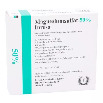MAGNESIUMSULFAT 50% Inresa Conc.para Inj./Inf.L., 10X10 ml