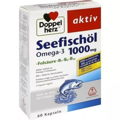 DOPPELHERZ Aceite de Pescado Marino Omega-3 1.000 mg+Fols.Caps., 60 unid