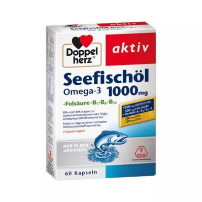 Aceite de pescado de mar Doppelherz Omega-3 1000 mg + cápsulas de ácido fólico, 60 piezas
