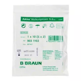 ASKINA Compresas de gasa 5x5 cm estériles, 5X2 uds