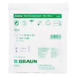 ASKINA Compresas de gasa 10x10 cm estériles, 5X2 uds
