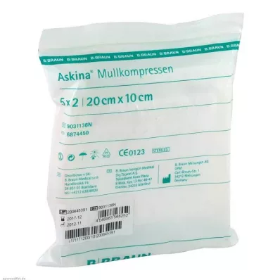 ASKINA Compresas de gasa 10x20 cm estériles, 5X2 uds