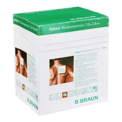 ASKINA Compresas de gasa 7,5x7,5 cm estériles, 25X2 uds