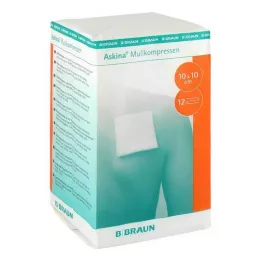 ASKINA Compresas de gasa 10x10 cm no estériles 12 pliegues, 100 uds