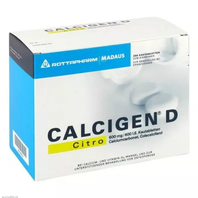 CALCIGEN D Citro 600 mg/400 U.I. Comprimidos masticables, 200 uds