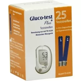 GLUCO TEST Tiras reactivas de glucosa en sangre Plus, 25 unidades