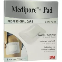 MEDIPORE+Pad 3M 5x7,2cm 3562NP Esparadrapo, 5 uds