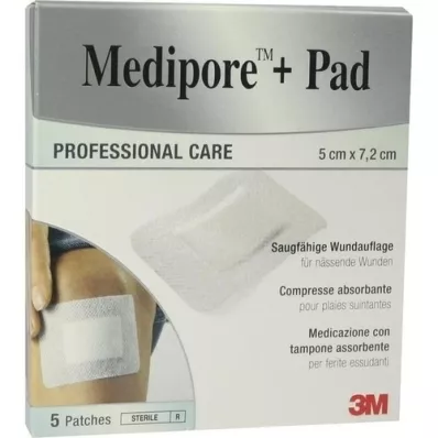 MEDIPORE+Pad 3M 5x7,2cm 3562NP Esparadrapo, 5 uds