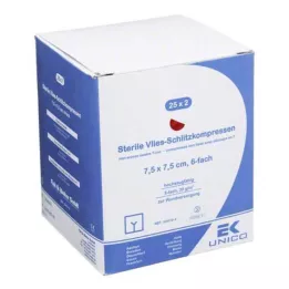 VLIES-SCHLITZKOMPRESSEN 7,5x7,5 cm estéril 6x, 25X2 uds