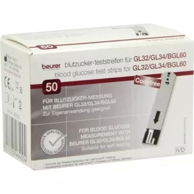 BEURER Tiras reactivas de glucosa en sangre GL32/GL34/BGL60, 50 unidades