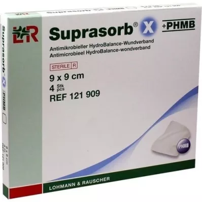 SUPRASORB X+PHMB Apósito HydroBalance 9x9 cm, 4 uds