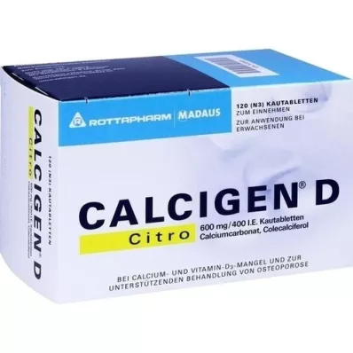CALCIGEN D Citro 600 mg/400 U.I. Comprimidos masticables, 120 uds