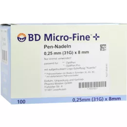 BD MICRO-FINE+ 8 agujas para bolígrafo 0,25x8 mm, 100 uds