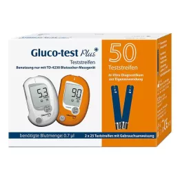GLUCO TEST Tiras reactivas de glucosa en sangre Plus, 50 unidades