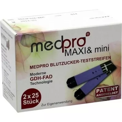 MEDPRO Maxi &amp; mini tiras reactivas de glucosa en sangre, 2X25 uds