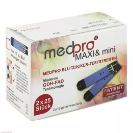 MEDPRO Maxi &amp; mini tiras reactivas de glucosa en sangre, 2X25 uds