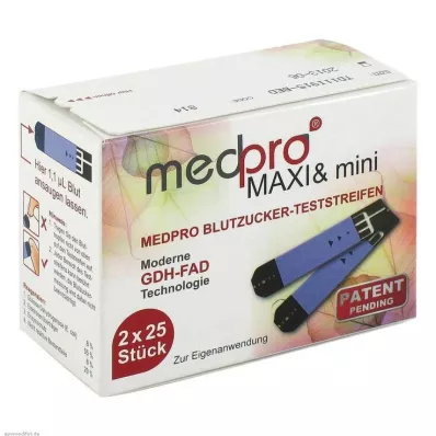 MEDPRO Maxi &amp; mini tiras reactivas de glucosa en sangre, 2X25 uds