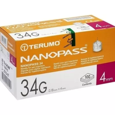 TERUMO NANOPASS Cánula 34 G 0,18x4 mm, 100 uds