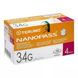 TERUMO NANOPASS Cánula 34 G 0,18x4 mm, 100 uds