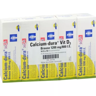 CALCIUM DURA Vit D3 Efervescente 1200 mg/800 U.I., 50 uds