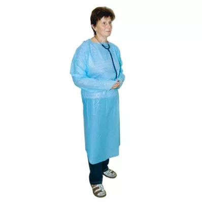 Delantal desechable PE azul 120 cm no esterilizado con mangas, 1 pieza